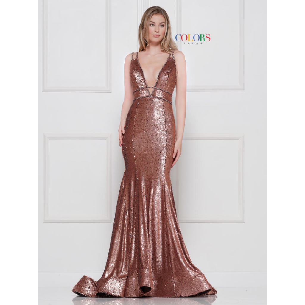 Rose Gold Sequined Colors Evening Gown